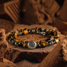 Vintage Black Obsidian Bracelet , Double-Layer Niche Tiger Eye Bead Wristband